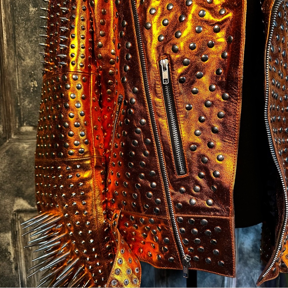 Custom spiked studded leather motorcycle jacket - size 38" - Picture 7 of 16